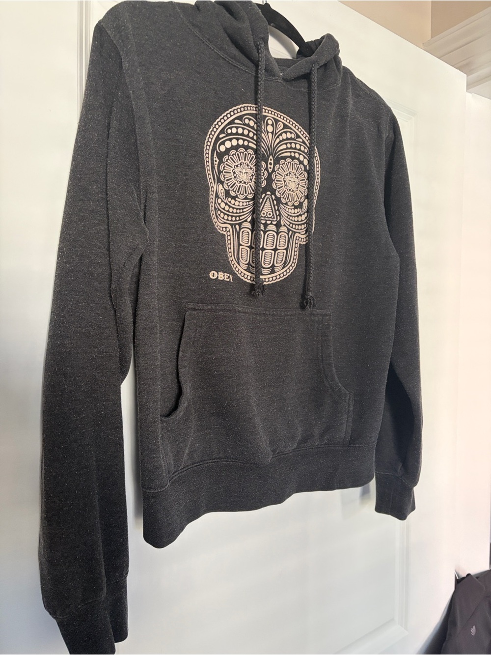 Obey Gray Glow in the Dark Sugar Skull Hoodie with Day of the Dead Graphic M